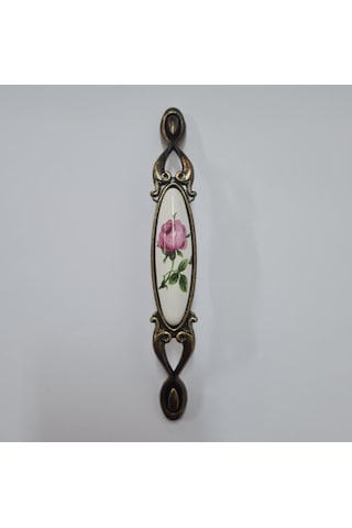 Miray 96 Mm Metal Antik Sarı Porselen Gül Desenli / 5 Adet Sarı