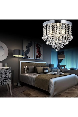 Akasya Büyük Krom Kristal Taşlı Salon Avizesi Krom