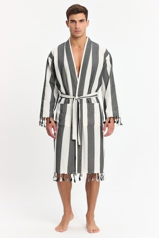 Erkek Striped Peştemal Bornoz %100 Pamuk Plaj Bornoz Siyah