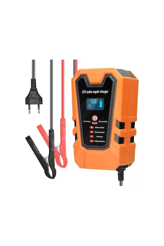 Neevoyu 12v 6a Akıllı Akü Şarj Cihazı, Lcd Ekranlı, Otomatik Durdurma, Sıcaklık Kontrolü, Araba-motosiklet, Avrupa Standartı, Turuncu