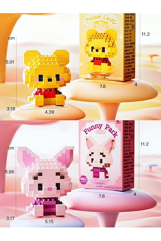 Bricks Premium Seri Yeni Stil Winnie The Pooh Ve Piglet 2'li Set 3d Yapboz Puzzle Yapı Blokları Hobi