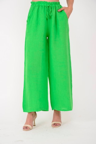 Park Moda 10375 Belden Bağlamalı Keten Pantolon Yeşil