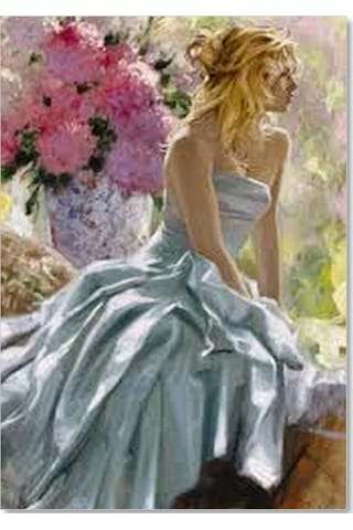 Cakasepetim Richard S Johnson Ressam Kadın Ve Vazoda Çiçekler Ahşap Mdf Tablo