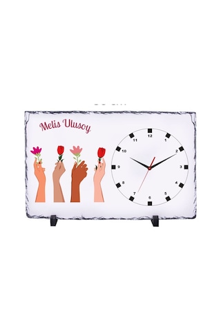8 Mart Dünya Kadınlar Günü Kişiye Özel Doğal Taş Masa Saati 25x38 Cm Fotoğraflı Ve Yazılı Hediye Çok Renkli