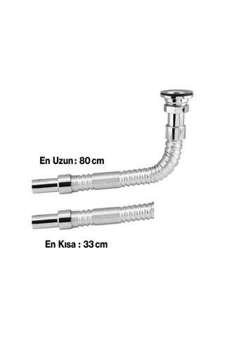Klasik Standart Lavabo Evye Sifonu Uzun Plastik Körüklü Kıvrılabilir 33-80 Cm Uzayabilir Krom Renk Genel