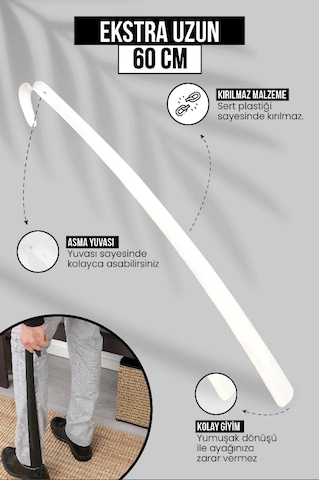 Orvila Beyaz Ayakkabı Çekeceği 60 Cm Sert Plastik Asılabilir Çekecek Yumuşak Kerata Uzun