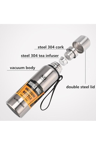 Novahub Kırmızı 1500ml Vakum Şişe, 500ml/750ml/1000ml Kapasite, Termal Bardak, Taşınabilir Su Şişesi Kırmızı