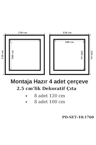 Montaja Hazır 8 Adet Çerçeve 2,5 Cm'lik Pd-set-10: 1760