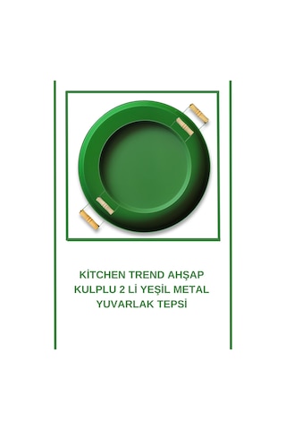 Kitchen Trend 2 Li 51 Cm ve 37 Cm Ahşap Kulplu Metal Tepsi
