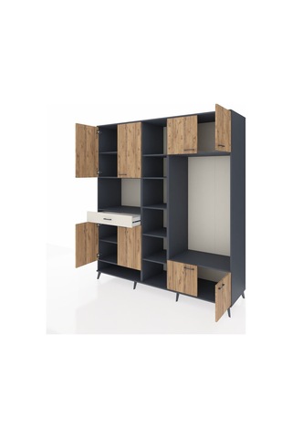 Kronos Dolap 12 Raflı Tek Çekmeceli 8 Kapaklı 220x59x243 Antrasit-çam/aytaşı Atlas Çam/aytası