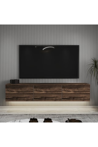 Neon Led Işıklı Duvara Monte,3 Kapaklı Tv Ünitesi,tv Sehpası Sandık Ceviz - Sandık Ceviz Sandık Ceviz