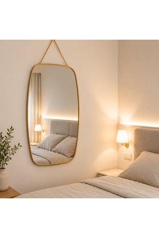 İbico Dekoratif Duvar Aynası Gold Çerçeveli İp Askılı 24x40 Cm- 18'li Paket