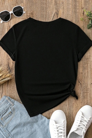 Spoyi Flora Patience Tasarımlı %100 Pamuk Yarım Oversize Siyah T-lhirt