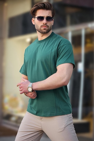 Madmext Yeşil Overfit Erkek T-shirt E7130 Yeşil