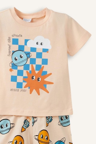 Defacto Desenli Kısa Kollu Üst Şort Alt 2li Pijama Takımı Erkek Bebek H5392a526hsog614 Turuncu-og614