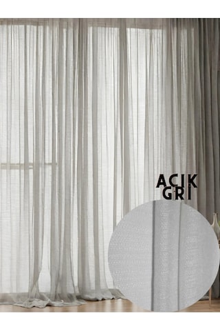 Keten Tül Çuval Desen Görünümlü 1/3 Sık Boru Pileli Açık Gri