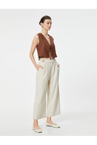 Koton Keten Pantolon Bol Paça Crop Bej 4sak40488pw Ekru