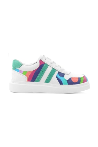 Rakerplus Tbons Özel Tasarım Hakiki Deri Beyaz Yeşil Bağcıklı Fermuarlı Çocuk Sneaker Beyaz