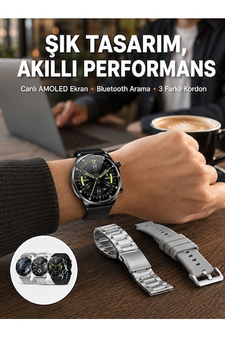 Akıllı Saat Çoklu Kordon Seçeneği Amoled Ekran Çok Fonksiyonlu Bluetooth Bağlantılı Yeni Nesil