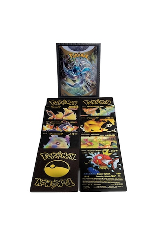 Pokemon Kartları Kabartmalı Fosforlu Plastik Kart Seti 10lu Siyah