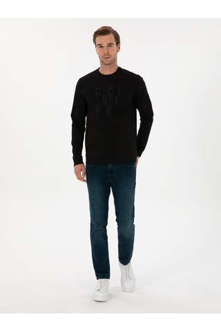 Siyah Regular Fit Bisiklet Yaka Sweatshirt