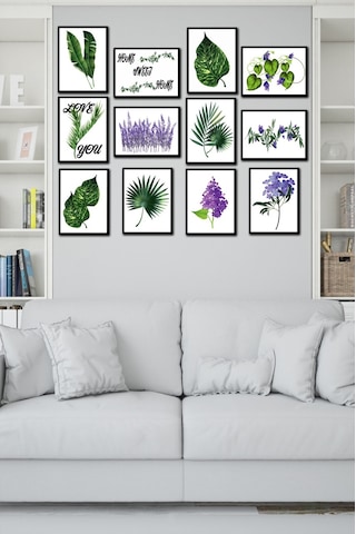 No77decor 12 Parça Yeşil Yaprak Tarzında Tablo Seti
