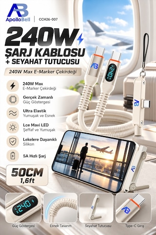 Apollobell Cch26-007 240w Şarj Kablosu + Seyahat Tutucusu