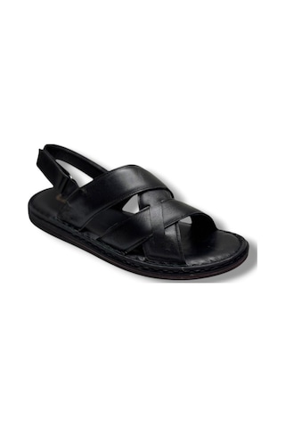 Cakgo 241-26 Hakiki Deri Ultra Soft Çapraz Bant Anatomik Erkek Sandalet Siyah