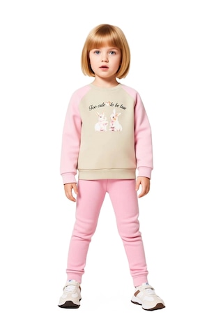 Ersefa Kız Çocuk Şardonlu Oversize Sweatshirt Ve Eşofman Altı Takımı Kal Bej