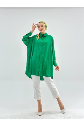 Vioshine Vıoshıne Kadın Oversize Saten Gömlek-zümrüt Yeşili Zümrüt Yeşili