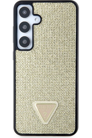 Galaxy S24 Uyumlu Kılıf Guess Lisanslı Taşlı Arka Yüzey Üçgen Logolu Kapak Siyah