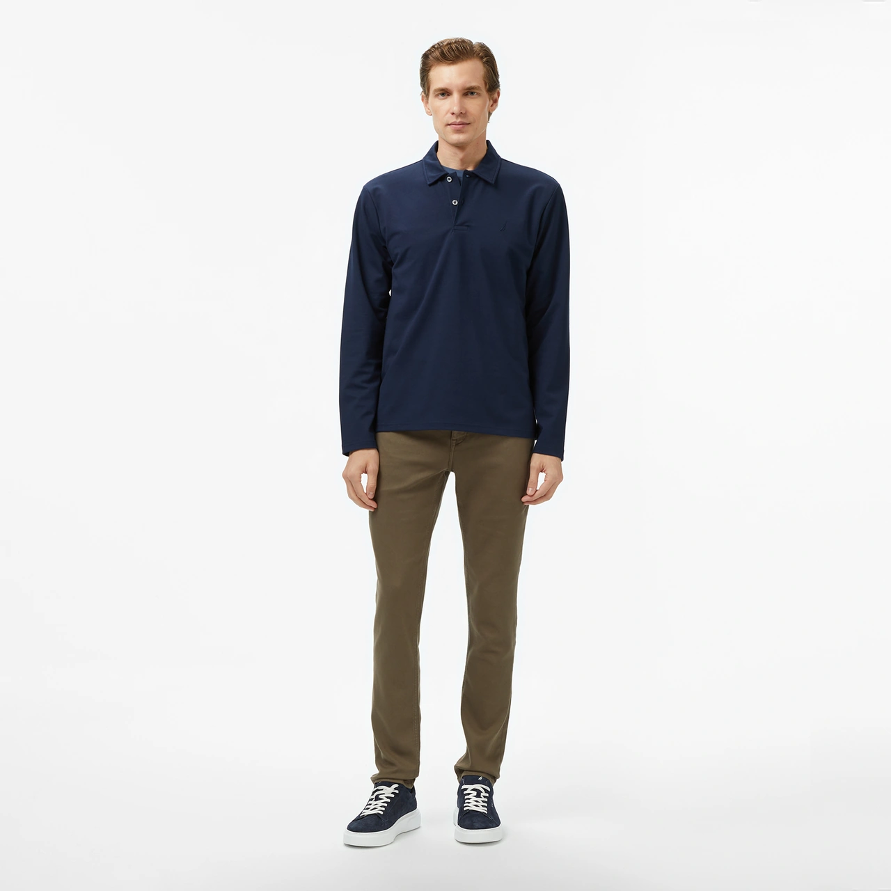 Nautica Erkek Lacivert Classic Fit Uzun Kollu Polo Yaka T-shirt Düz K57020t Lacivert