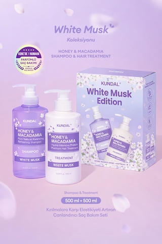 Canlandırıcı Saç Bakım Seti Kundal Honey & Macadamia Nature Shampoo+treatment-white Musk Edition