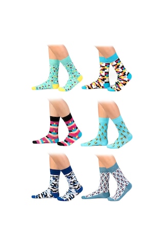 Ozzy Socks Erkek 6' Lı Organik Pamuklu Dikişsiz Çok Renkli Desenli Çorap Asorti-6 Çok Renkli