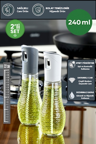 2'li Cam Sprey Airfryer Yağdanlık Püskürtmeli Zeytinyağı, Sirke Ve Sıvı Yağ Şişesi Mutfak Yağdanlık Gri
