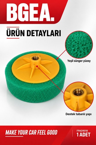 Bgea Premium Aplikatörlü Yeşil Kalın Pasta Polisaj Süngeri 150 Mm 6 İnç 1 Adet