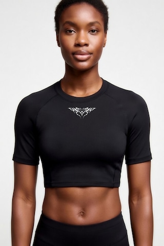Premium Gotik Model 7 Siyah Kısa Kol Compression Kadın Crop T-shirt Spor Büstiyer Bluz Yoga Pilates Siyah