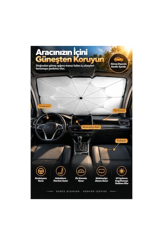 Robeve Şemsiye Tipi Araç Ön Cam Güneşliği - Hızlı Açılır Katlanabilir Uv Ve Isı Korumalı Oto Güneşlik, Taşıma Kılıflı Kompakt Araba Güneş Şemsiyesi Araç Şemsiyesi Araç Güneşlik