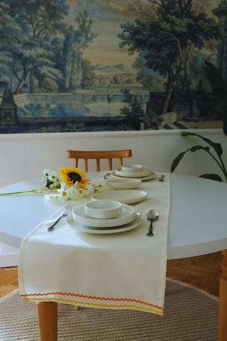 Yakacihome Ziggy Duck Keten Yıkanabilir Leke Tutmaz Biyeli Runner 40x140 Cm Krem