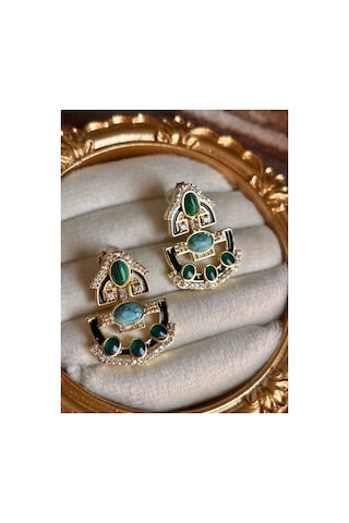 Viante Gold Vıp Koleksiyonu 14 Ayar Altın Kaplama Vintage Baget Taşlı Küpe Kararmaz Vıp Seri Gümüş