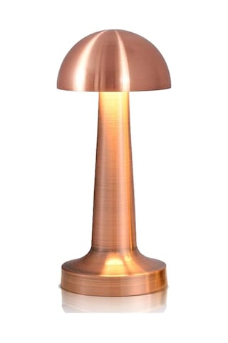 Mantar Masa Lambası Rose Bakırrenk Şarjlı Kablosuz Metal Masa Lambası, Dokunmatik Led Başucu Lambası Rose Gold