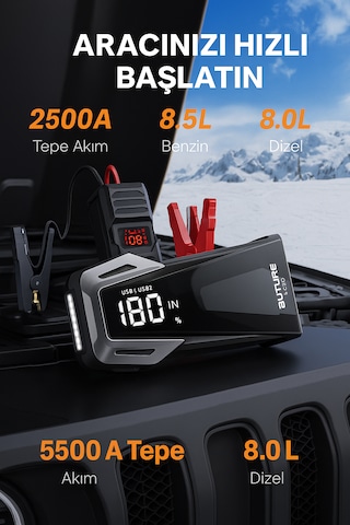 Buture BETA02 2500A 21800mah Taşınabilir Akü Takviye Kiti (Çanta + Led Lamba + Powerbank)