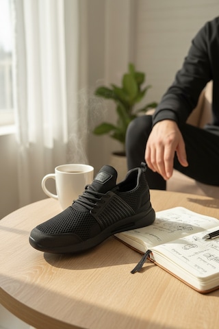 Enoch Erkek Tam Siyah Spor Ayakkabı Kafesli Yan Destekli Sneaker Günlük Rahat Yürüyüş Modeli Siyah