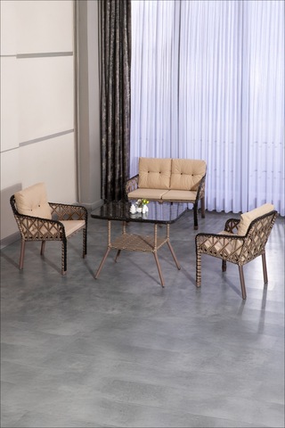 Lumisgarden Neva Rattan Bahçe Takımı 2+1+1 +masa Kahverengi