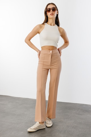 Genius Store Kadın Yüksek Bel Toparlayıcı Ispanyol Paça Palazzo Pantolon Pantolon-003 Bej