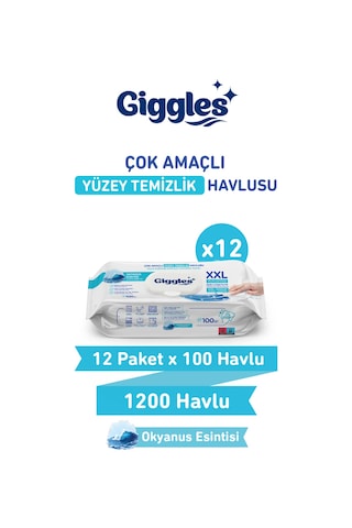 Giggles Xxl İz Bırakmayan Yüzey Temizlik Havlusu - Okyanus Esintisi 1200 Yaprak Beyaz