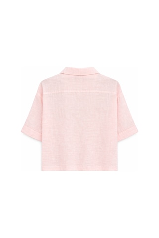 Mixray 4625 Kadın Kısa Kol Çift Cepli Oversize Gömlek Pembe