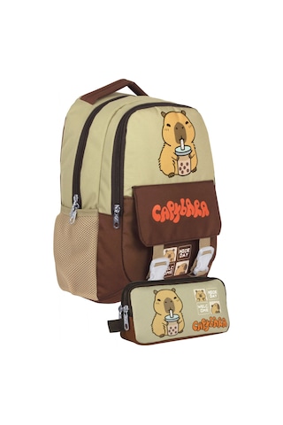Capybara Erkek Çocuk İlkokul Sırt Çantası Ve İki Gözlü Kalemlik Seti - Kahverengi/bej - Setcpb5200c Çok Renkli