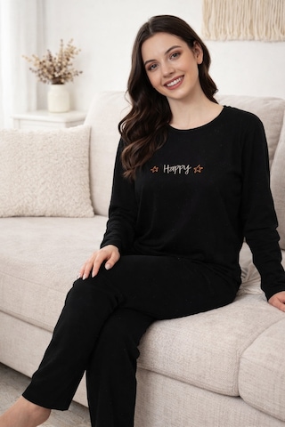 Remsa Kadın Yazı Desen Suprem Pijama Takımı 0608 Siyah06 Siyah06