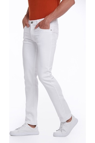 Hatemoğlu Beyaz Regular Fit Yüksek Bel Düz Paça Basic Kot Pantol Beyaz